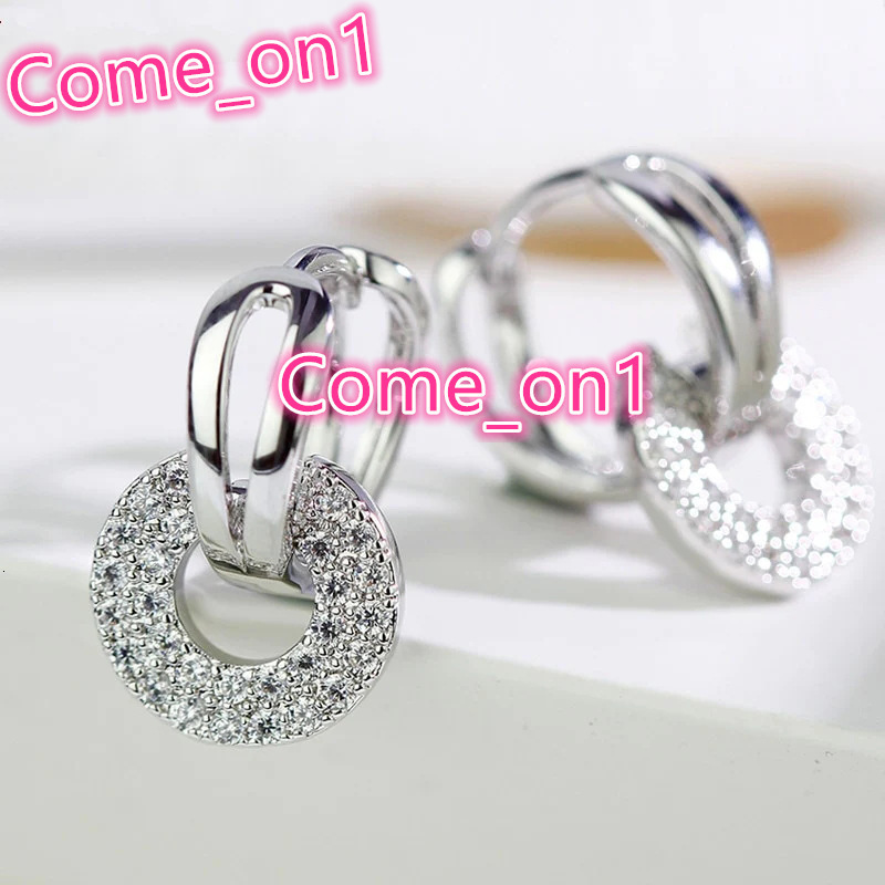 Dazzling Double Circle Linked Earrings for Luxury Women Silver Color/Gold Color Fashion Cubic Zirconia Bridal Earrings