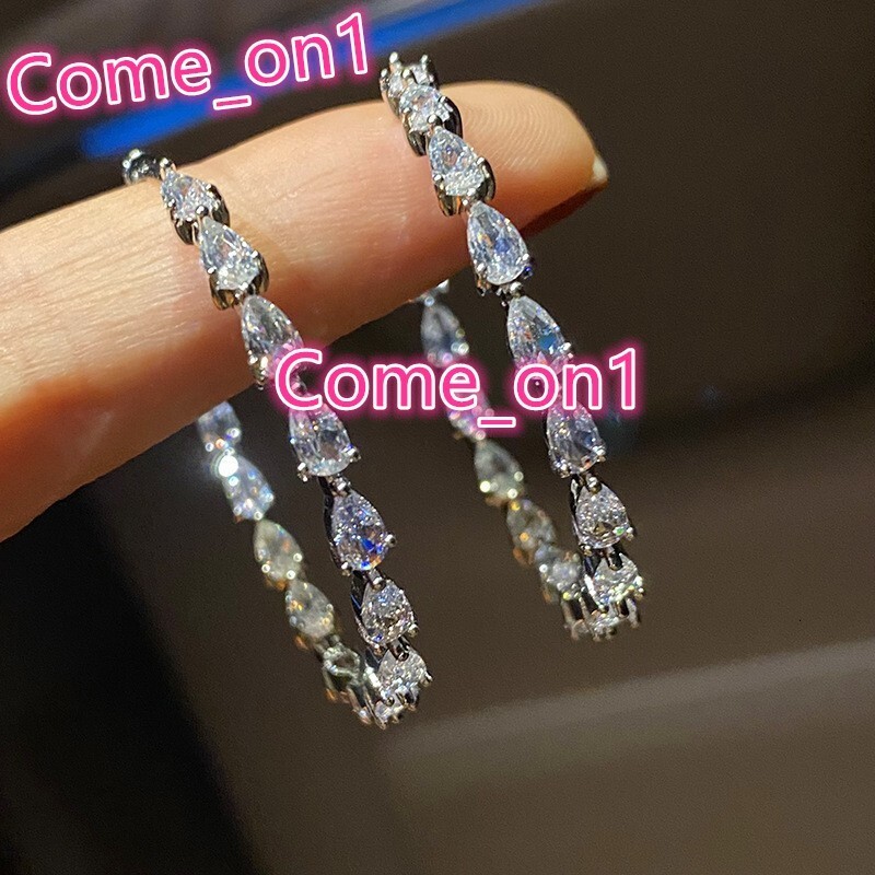 Luxury Pear Design Cubic Zirconia Big Circle Earrings for Wedding Engagement Silver Plated Hoop Earrings for Women Bridal
