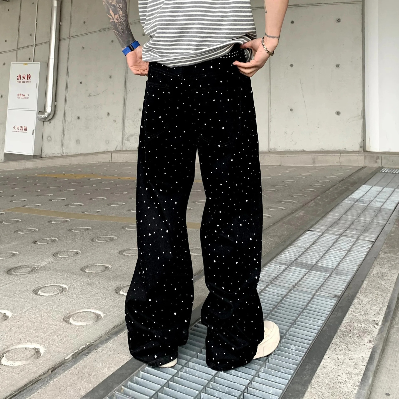Bright Diamond Wide Leg Baggy Jeans Men Streetwear Fashion Hip Hop Loose Casual Plus Size Oversize Denim Jeans Pants Trousers 250712