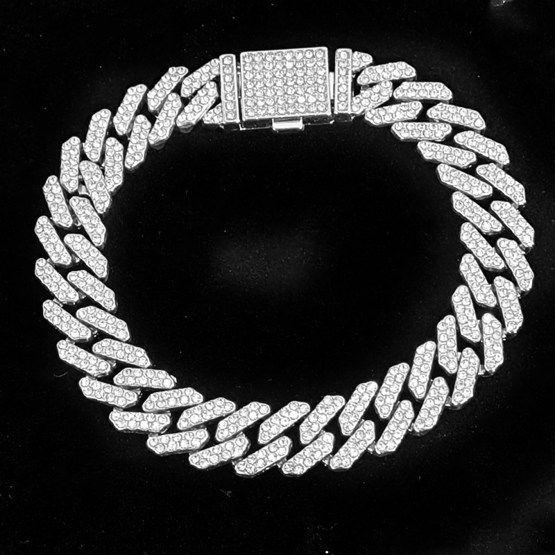 Luxury Jewelry Designer Jewelry New European And American Hip Hop Trend 12mm Bar Shape Small Flip Chain Full Diamond Necklace Large Gold Chain