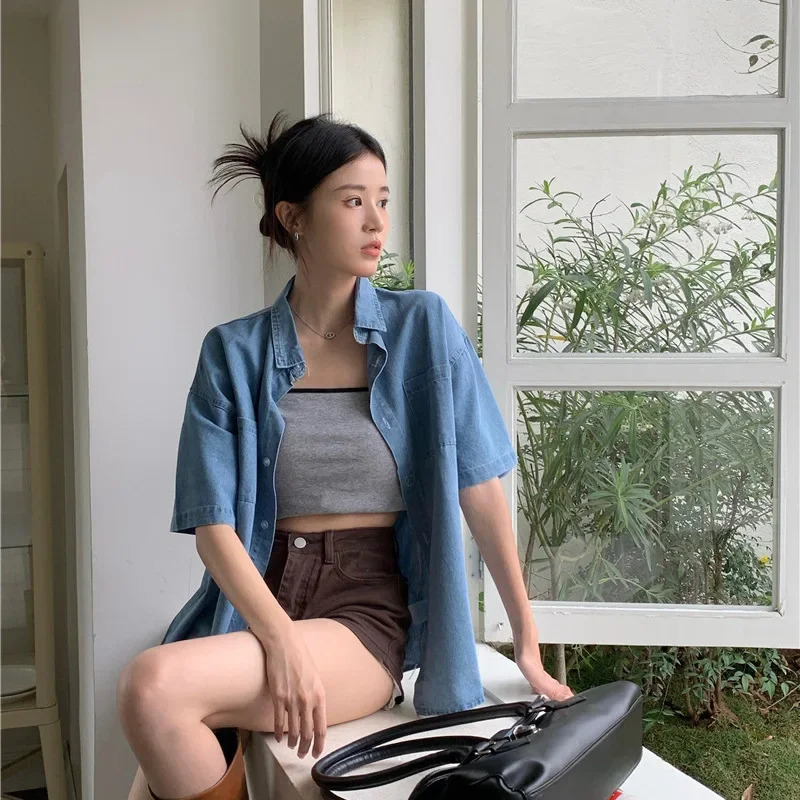 Korean Style Loose Fit Denim Shirt Womens 2025 Spring Summer Casual n Sensibility Thin Jacket Top Factory Direct Sales 250704