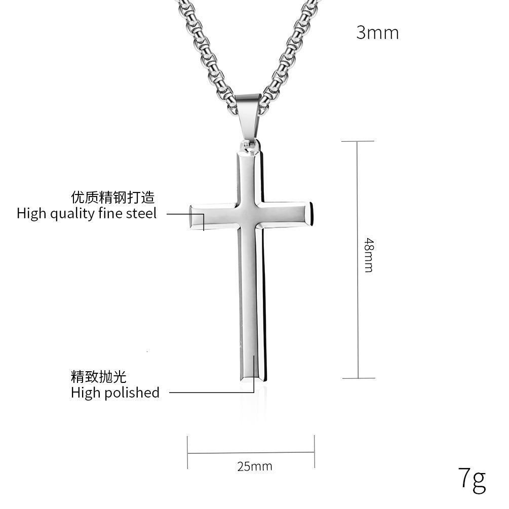 Luxury Jewelry Designer Jewelry Cross-border Amazon Simple Beveled Edge Stainless Steel Cross Pendant Unisex Style Niche Personality Necklace
