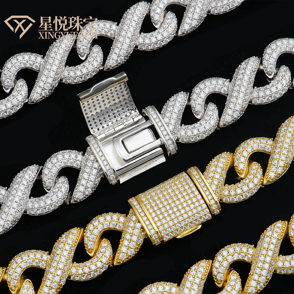 Luxury Jewelry Designer Jewelry New 925 Silver Figure 8 Necklace Braided Chain Men's Moissanite Inlaid European And American Hip-hop Style Cross-