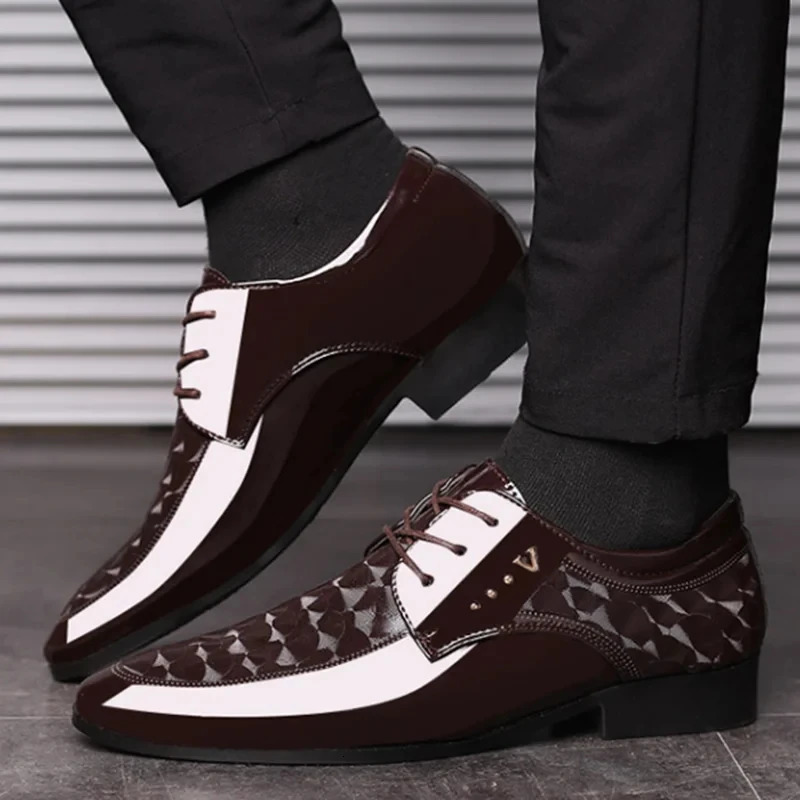 Italian Dress Mens Shoes Men Formal Shoe Black Patent Leather Men Lace Up Point Toe Business Casual Men Wedding Party Office Man 250712