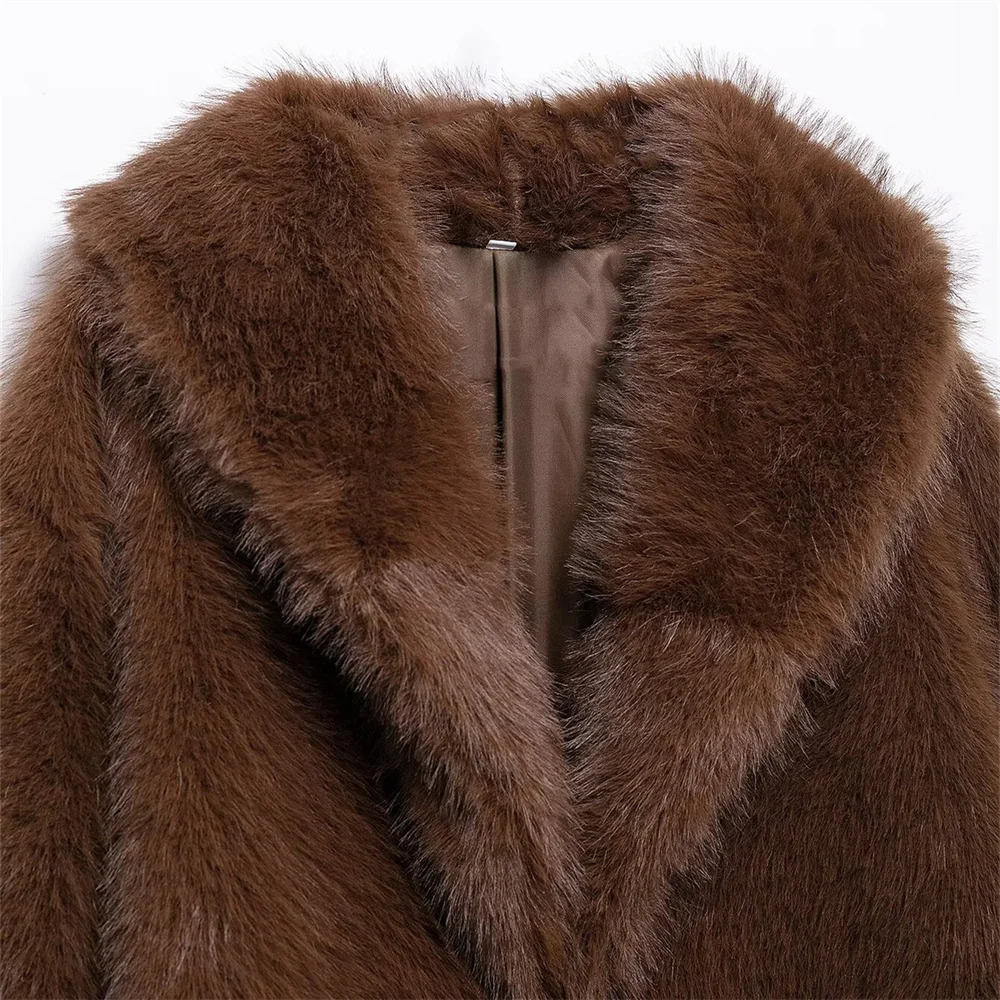UNIZERA solid color loose fur short coat autumn and winter item lapel long sleeved warm coat for women 250708