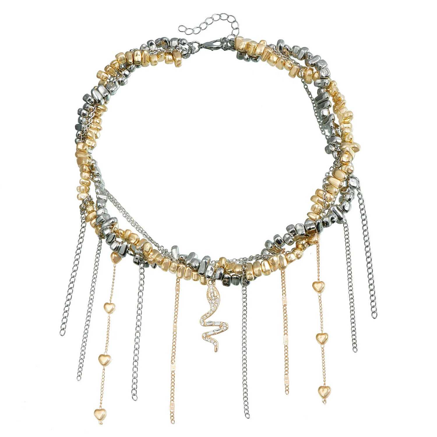 New Fashion Trend Accessories Irregular Hand-beaded Love Fringe Serpentine Pendant Mix Necklace Stainless Steel Jewelry W250712