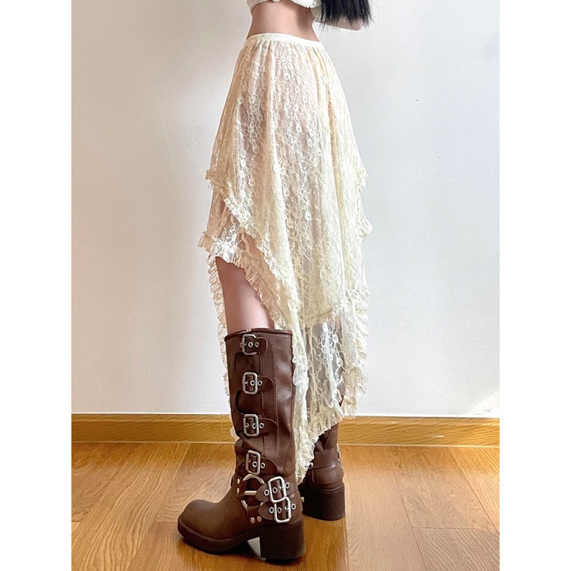 2025 Summer dress new women's skirt new French elegant apricot lace half skirt winter irregular high waisted skirt new luxury designer women'