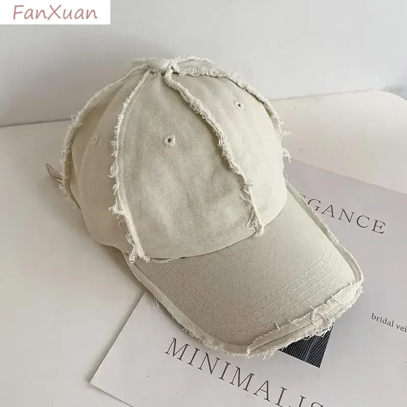 Y2k Baseball Cap for Women Men Spring Summer Caps Women Sun Hat Distressed Edges Fringed Cotton Hat 250711