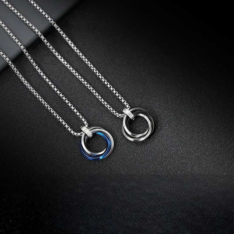 Stylish Three Ring Necklace for Men Boys Interlocking Titanium Steel Necklace Gift for Husband Father Son BBF W250712
