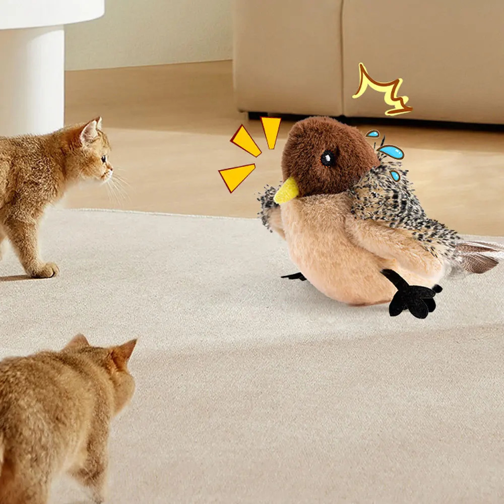 Remote Control Interactive Cat Toys Flying Bird Flapping Wings Sparrow Catnip Toy Vivid Chirping Simulation Bird Cat Toy 250708