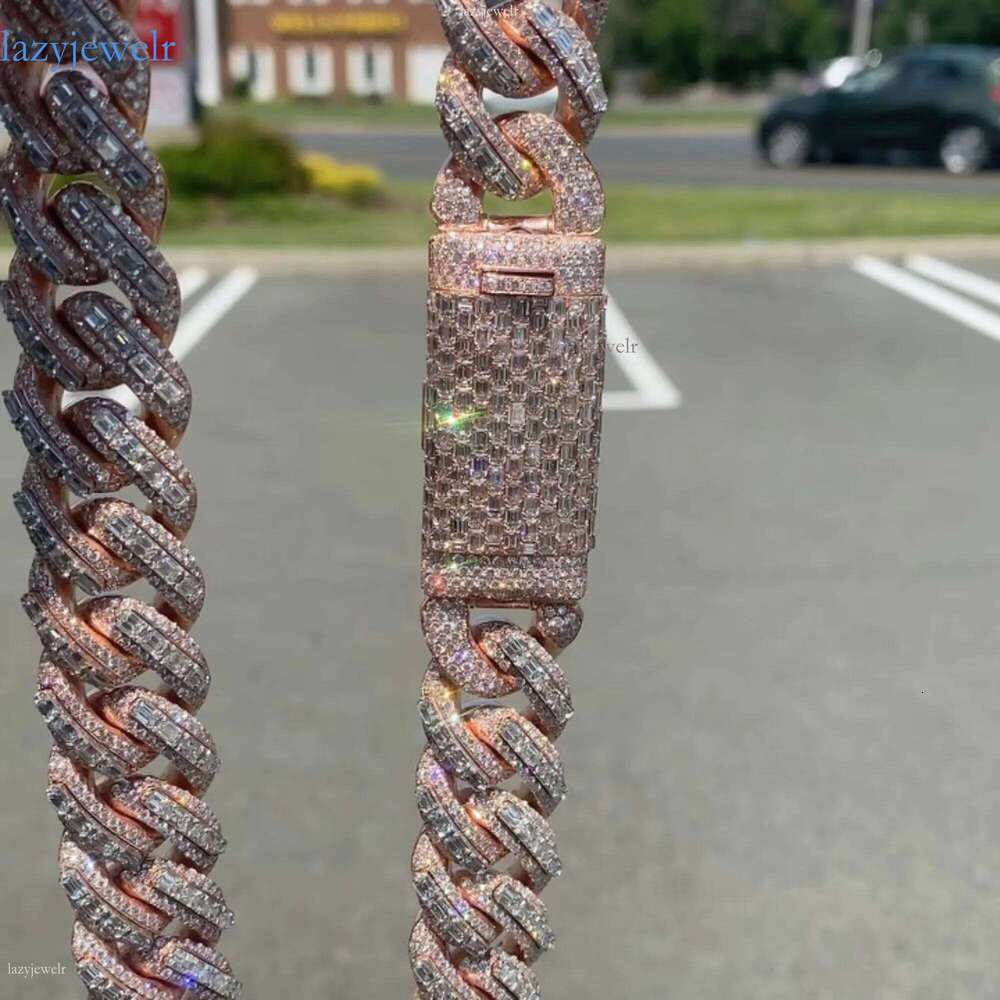 High Quality Customized 20 mm Cuban k Moissanite Sterg Sier Rose Gold Dia Chain