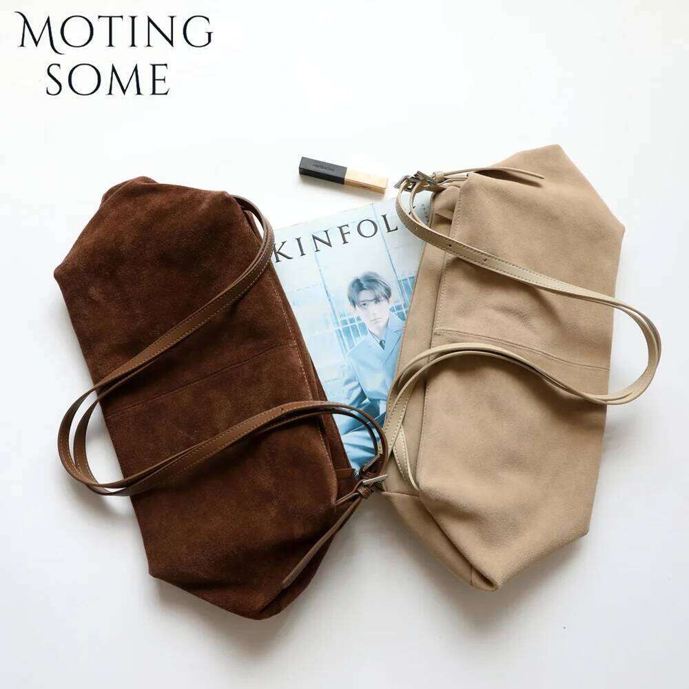 Motingsome Autumn Suede Leather Bags Woman Boston Designer Matte Cowhide Tote Bag Oversized Shoulder Pillow Purses