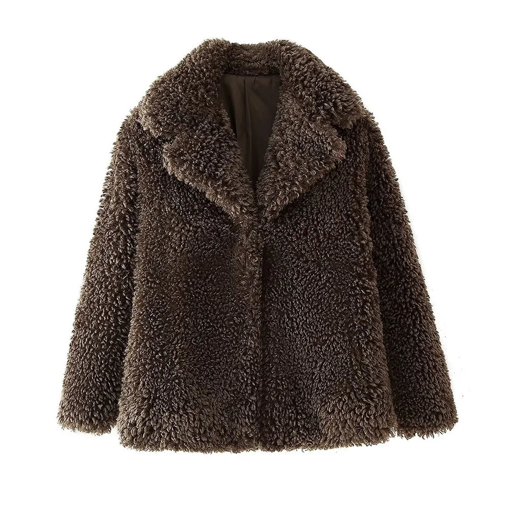 Autumn and winter fashionable womens clothing casual and elegant artificial fur effect short coat jacket 250708
