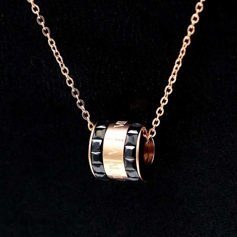 Beautiful Ran Numerals Two Laps Zircon Pendant Necklace For Women Titanium Steel Rose Gold Color Necklace Jewelry Gift W250712