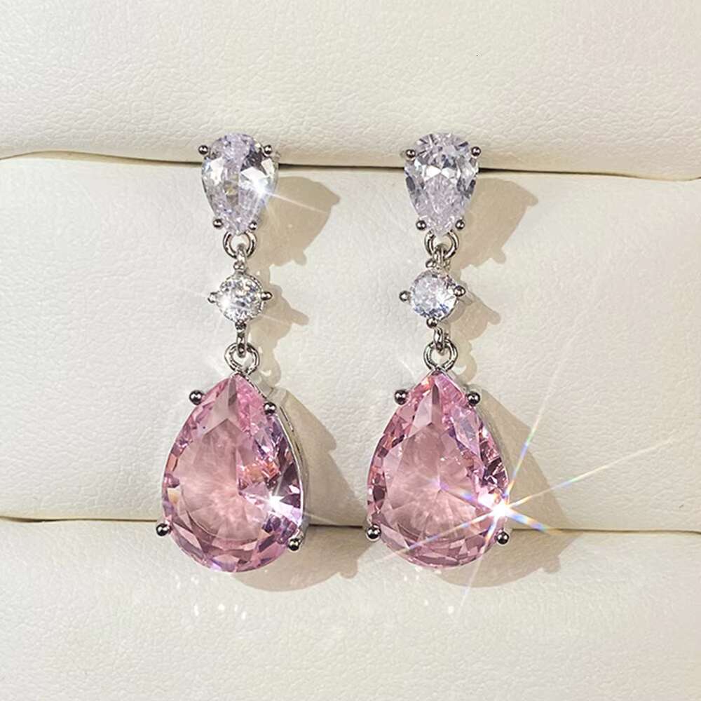 Temperament Sweet Pink Pear Design Cubic Zirconia Earrings Silver Plating Women Engagement Party Fashion Drop Earrings