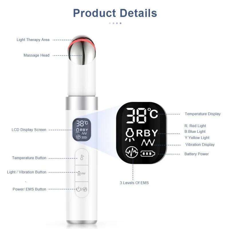 Eye Massage Beauty Device LED Skin Care Therapy Wand Light Therapeutic Vibration