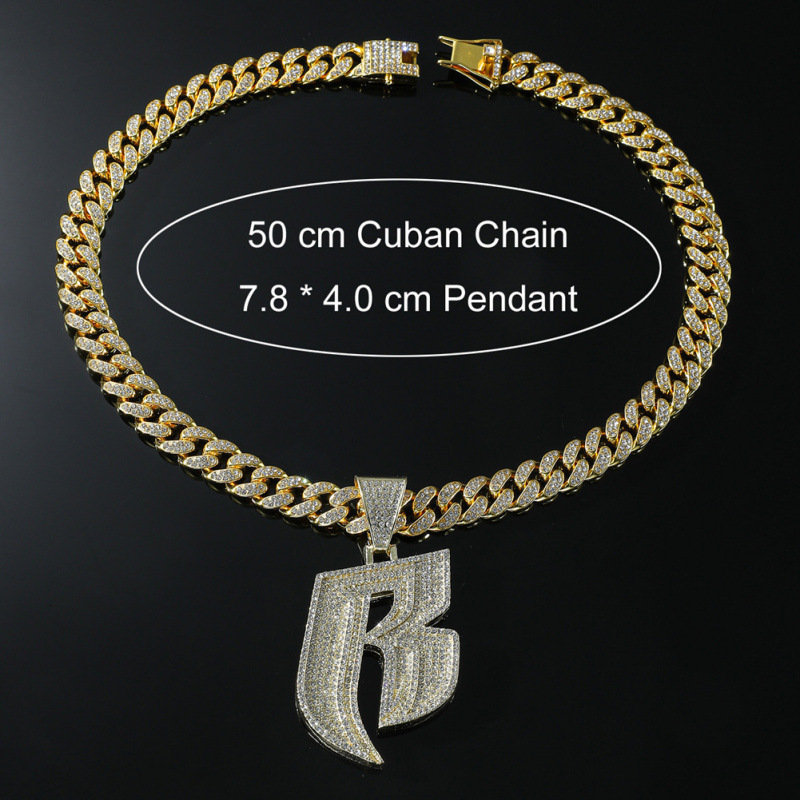 Luxury Jewelry Designer Jewelry European And American Hip-hop Style Full Diamond Letter B Pendant Necklace Men's Punk Style Chain Accessories Per