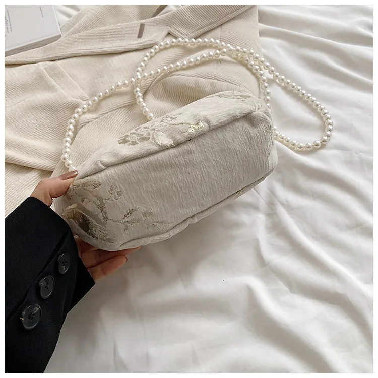 Retro Fashion Chinese Style Print Small Purses Clutch Vintage Black White Seashell Shoulder Bag For Women Party Pearl Handbag