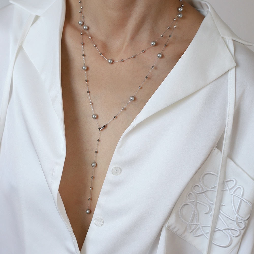 Luxury Jewelry Designer Jewelry XL563 Interstellar Gray Niche Sweater Chain Handmade Necklace Glass Pearl Imitation Multi-ma Silver Gray Pearl Titaniu