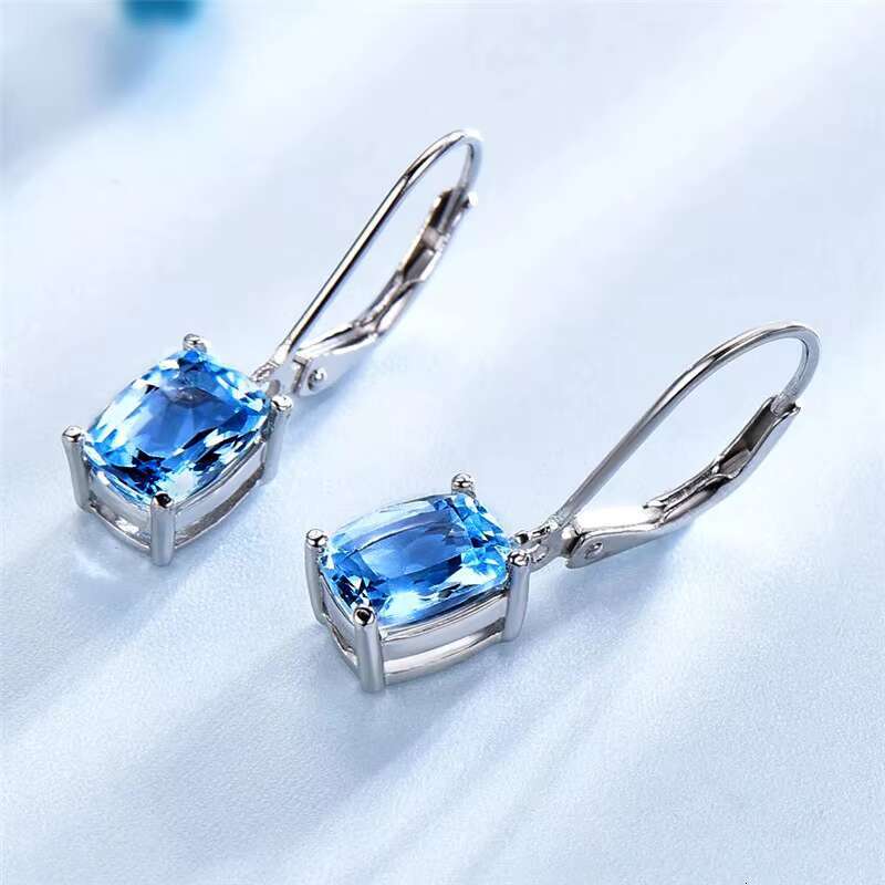 Bling Beautiful Radiant Cut Light Blue Zircon Romantic Bridal Earrings Girls Lady Pure Ladies Drop Earrings