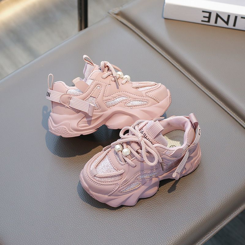 Girl Shoes For Kids Fashion with Pearl on Lace Girls Sport Trainers Running Tennis Youth Outdoor Sneakers Shoes Big Sizes US9C-US4Y 000123