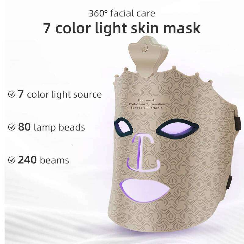 Silicone Facial Neck Portable 7 Colors Led Red Light Photon Therapy Skin Care Face Mask