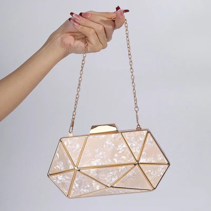Women Acrylic Metal Rhombus Evening Bag Chain Shoulder Crossbody Bag Handbag Party Clutch Dinner Bags 250708