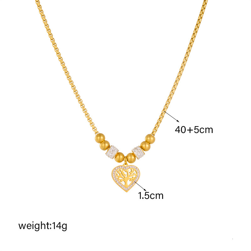 Luxury Jewelry Designer Jewelry European And American Fashion Heart Pendant Tree Of Life Titanium Steel Necklace Mud Diamond Niche Design Beaded Neckl