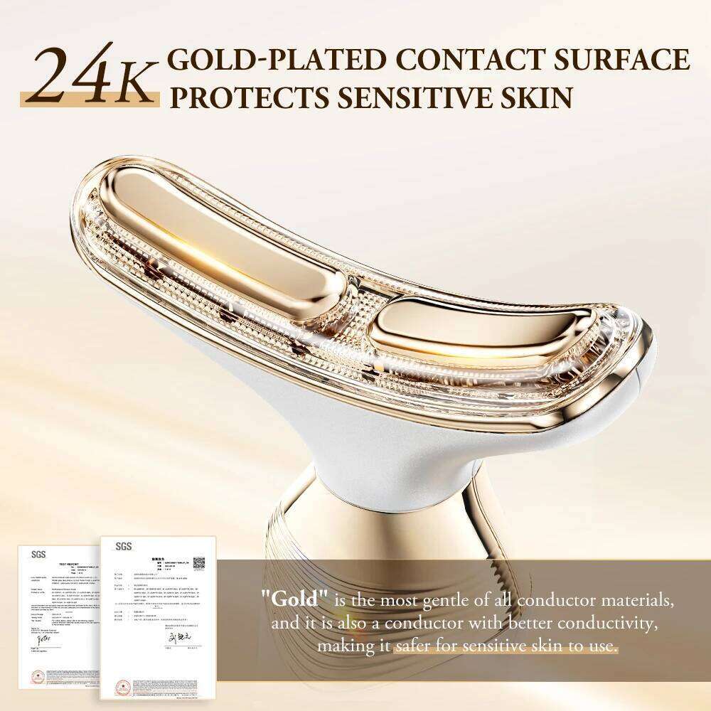 ANLAN Dual Polar Neck Beauty Device Anti-Aging Remove Double Chin EMS Facia Lifting 5-Color Photon Warm Facial Massager Gold