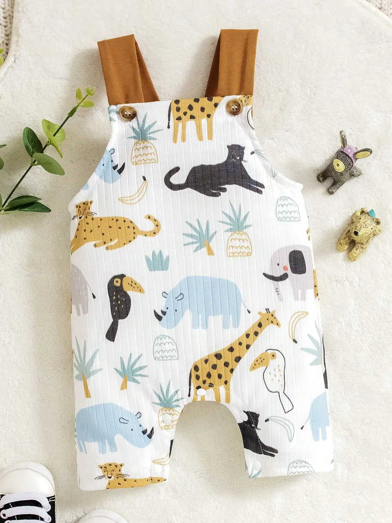 Girls Boys Cute Romper Baby Allover Colorful Animal Print Overalls Sleeveless Jumpsuit Infant Clothing for Daily Outings Z250712