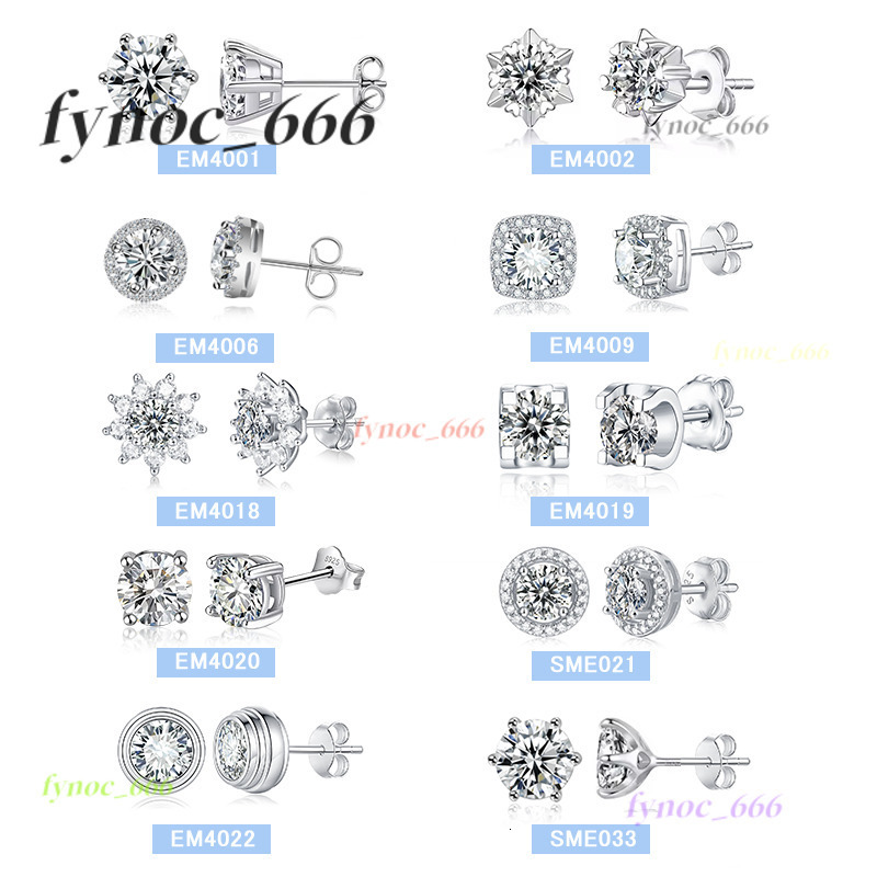 Luxury High Quality Silver Earrings DEF VVS Claw Set halo Classic Moissanite Studs Round Cut Loose Gemstones Moissanite Earrings