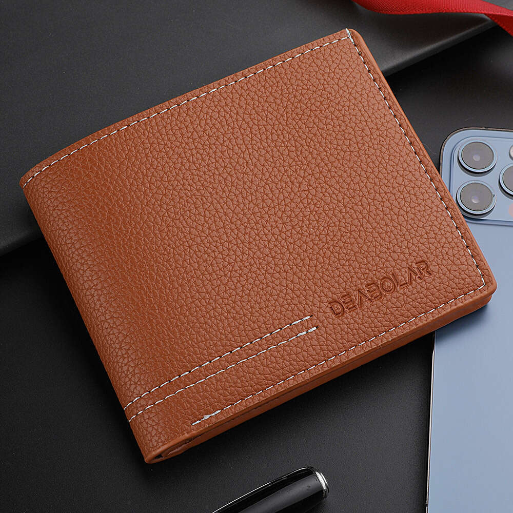 Hot Selling Litchi Pattern Soft Leather Short Business Men's Wallet New Model wallet designer mens wallet