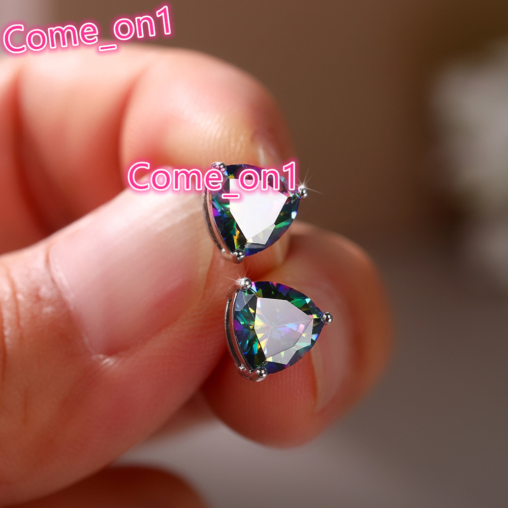 Newly Triangle Design White/Multi/Green/Blue Color Cubic Zirconia Earring for Women Silver Plated Wholesale Stud Earrings