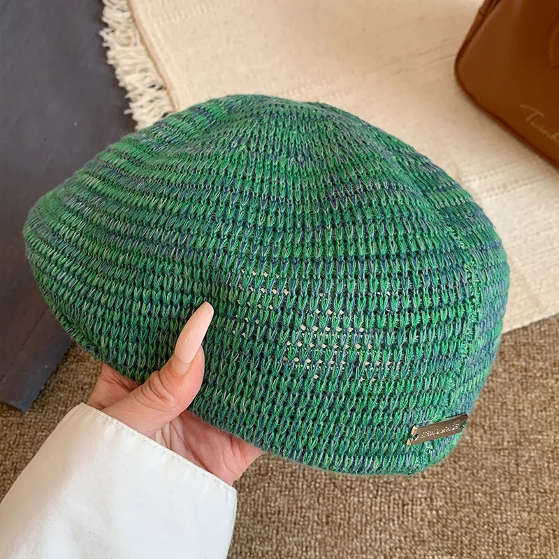 Japanese Retro Knitted Beret Women Spring and Autumn Thin Breathable Big Head Literary and Versatile British Reverse Painter Hat 250712