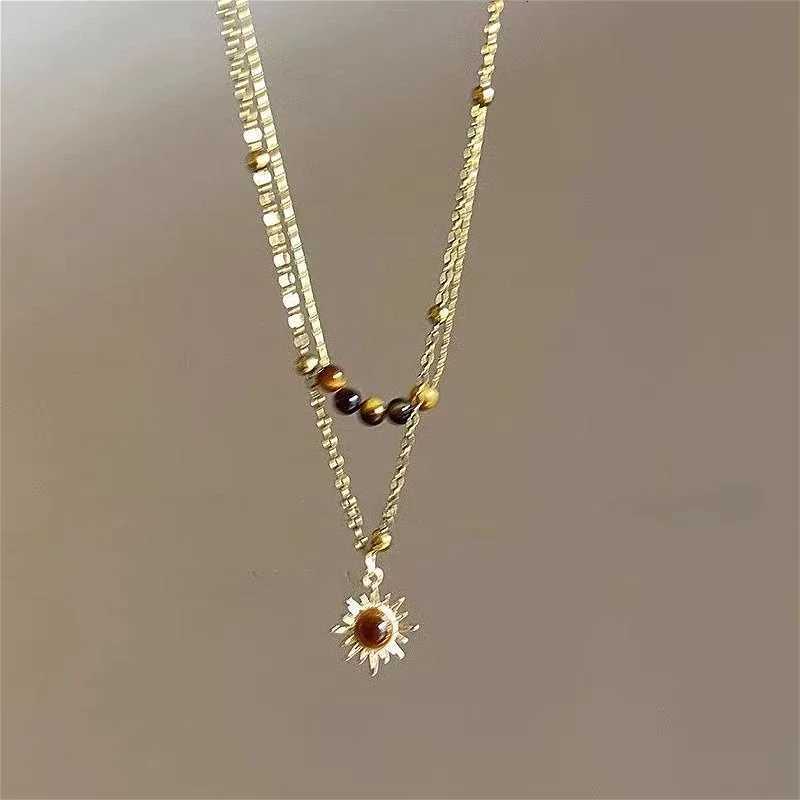 Vintage Ather Brown Stone Pendant Necklace Wens Retro Stacking Choker Tpeent Clavic Chain Hip Hop Jewelry Accory W250712