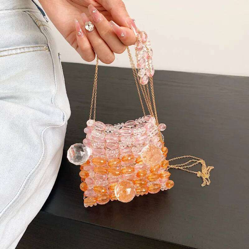 Mini Bag Summer 2024 Fashion Girl Personality Chain Single Shoulder Crossbody Bags Acrylic Beaded Weaving Party Banquet Handbag