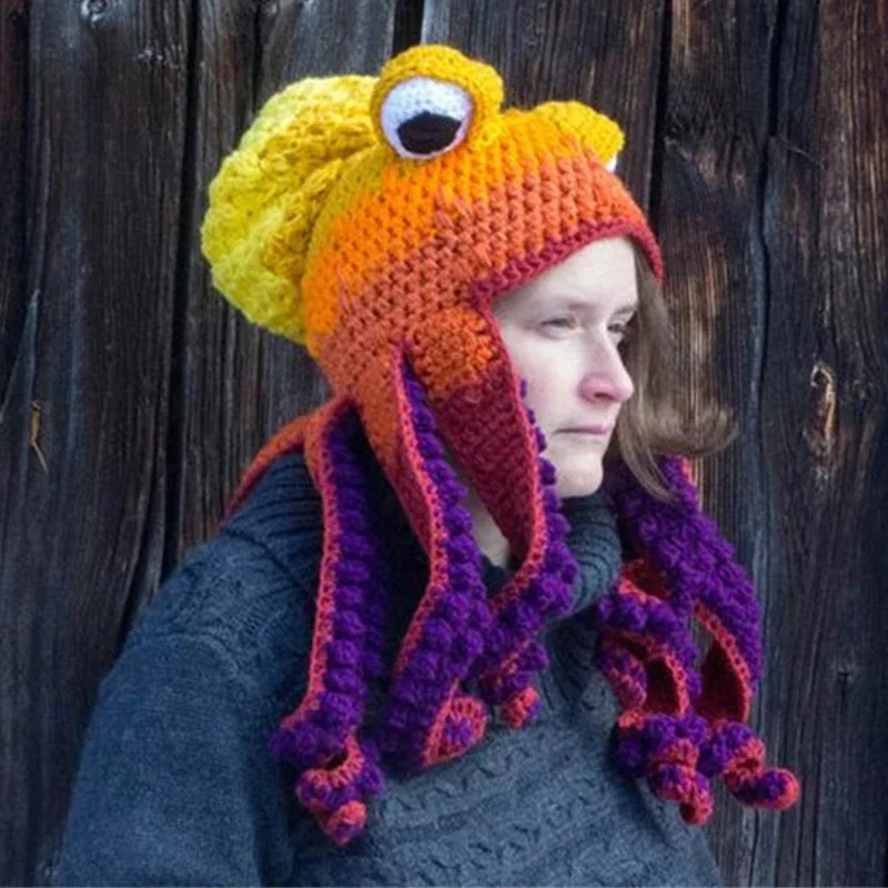 Ueteey Handmade Crochet Octopus Hat Unisex Soft Crochet Beanies Birthday Christmas Year Gft for Halloween Costume Cosplay 250712