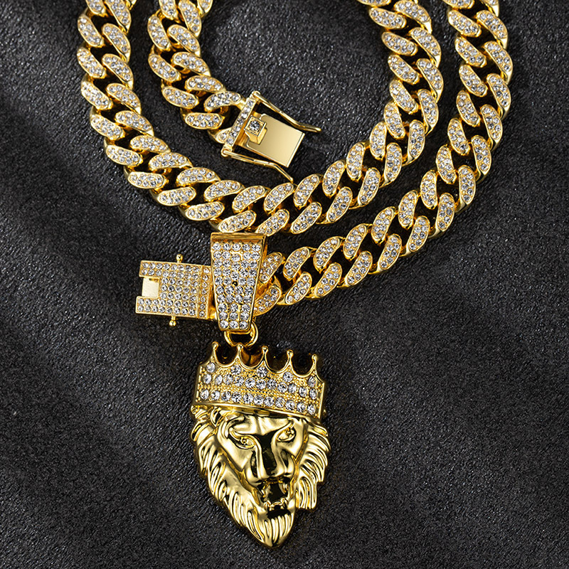 Luxury Jewelry Designer Jewelry European And American Cross-border Hot-selling Long Necklace Chain Crown Lion Head Pendant Hip-hop Trendy Men's