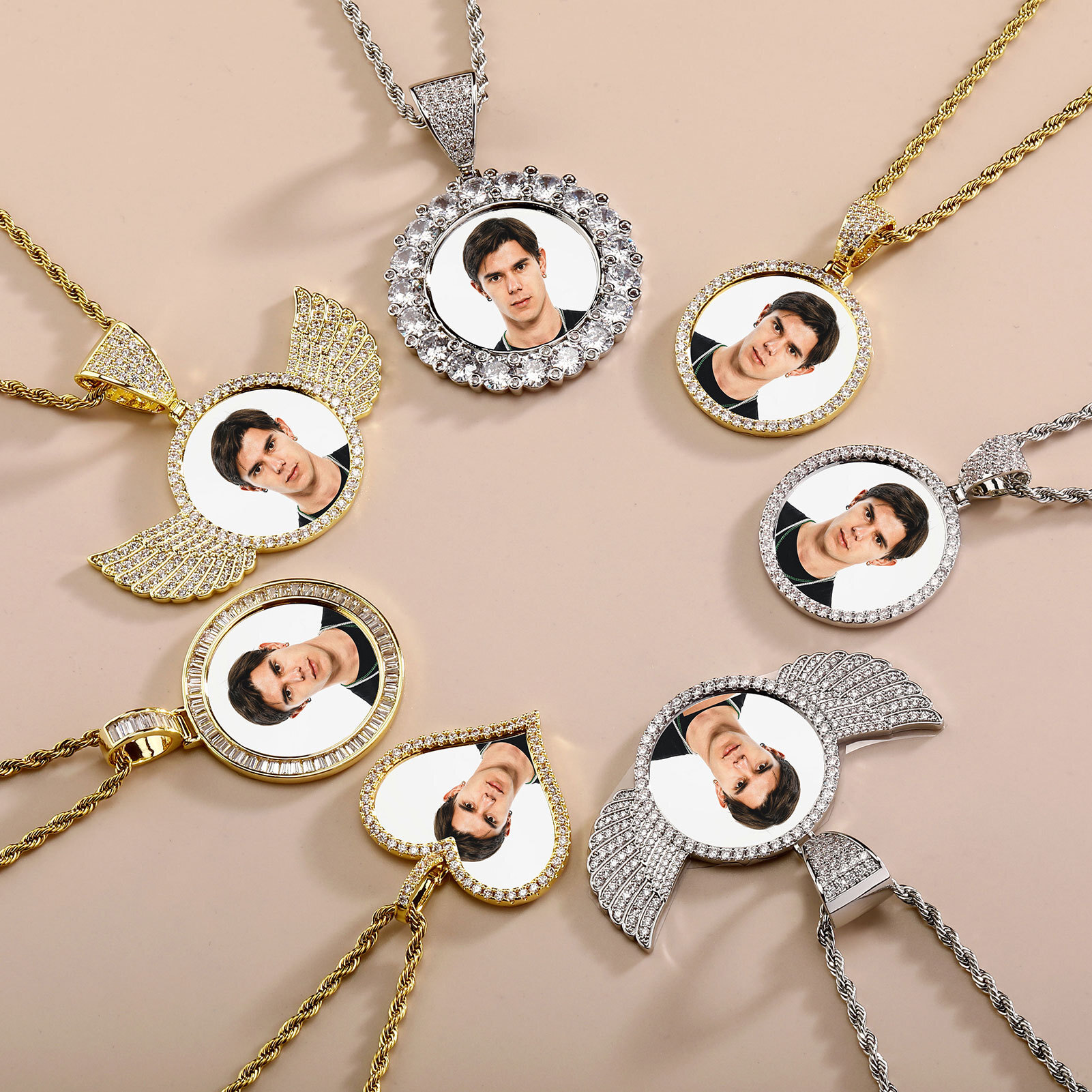 Luxury Jewelry Designer Jewelry European And American Hip-hop Family Personalized Photo Pendant Copper Inlaid Zircon DIY Big Brand Same Style Creative