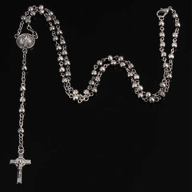 4mm Stainless Steel Rosary Beads Necklace Small Rosary Necklace Ladies Jewelry Necklace Jesus Cross Necklace. W250712