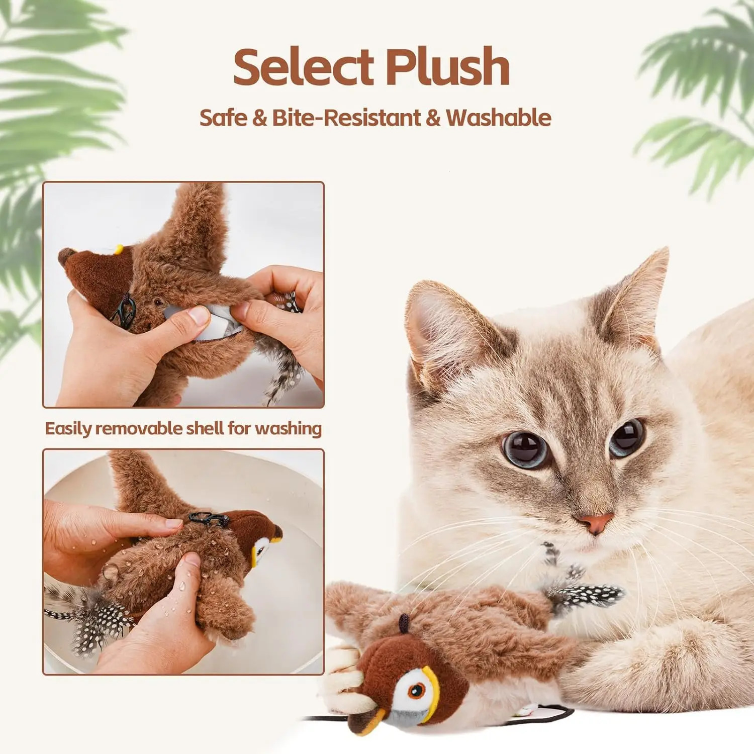 Interactive Cat Toys Rechargeable Chirping Flapping Birdno Flying with Catnip for Indoor Cats Touch Activated Plush Toys 250708