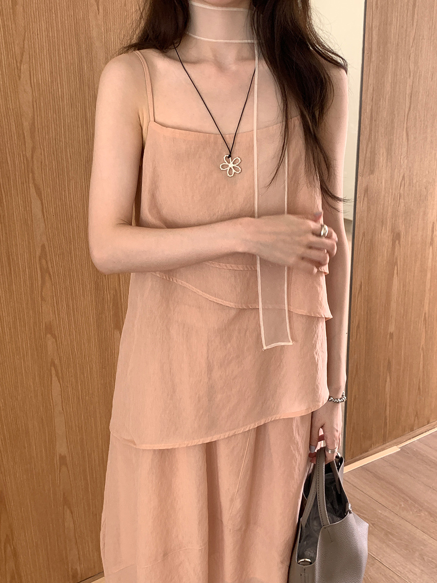 G1220 Women's design irregular Tencel suspender top female summer + high waist A-line skirt