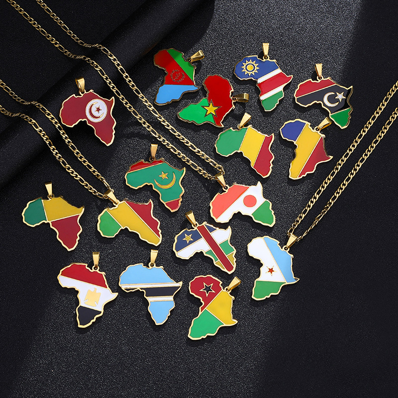 Luxury Jewelry Designer Jewelry Cross-border Amazon Hip-hop Jewelry Africa Map Nigeria Somalia Angola Stainless Steel Necklace