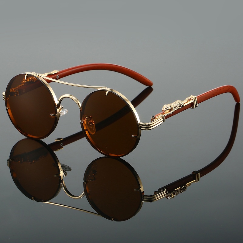 CB Rimless Round Sunglasses Vintage Men Fashion Double Bridge Multicolor Shades Women Retro Trendy Brand Luxury Design Sun Glasses UV400 Leopard