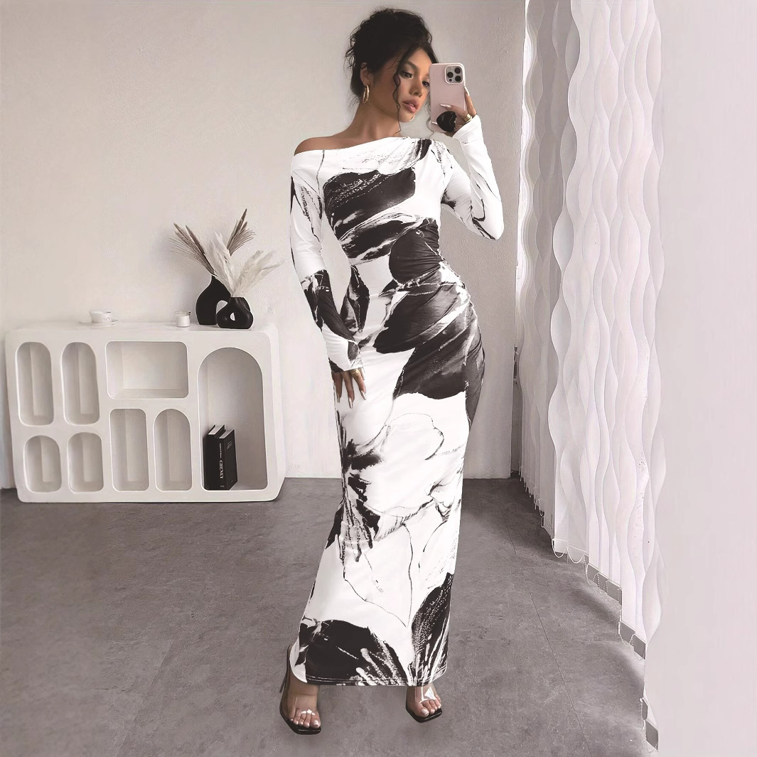 Summer New Women's Skirt New Off Shoulder Elegant Slimming Casual Long Skirt Printed Asymmetric Hip Wrapping Dress New Luxury Designer Women'