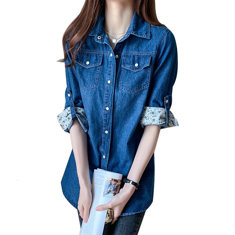 Womens Loose Denim Shirt with Long Sleeves Spring and Autumn Thin Top Mid To Length Jacket Outer 11968 250704