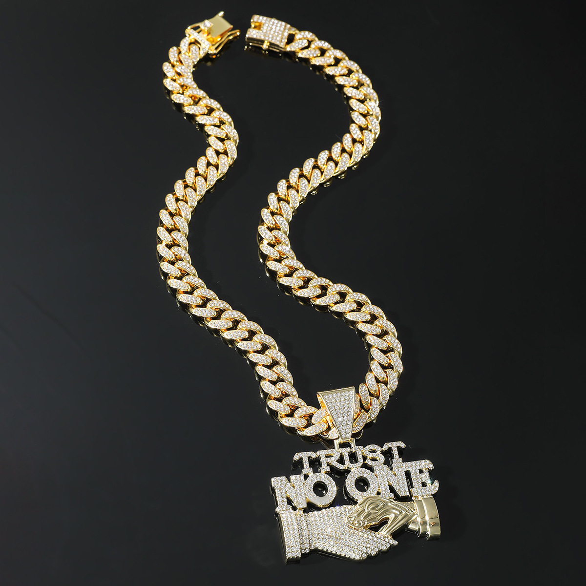 Luxury Jewelry Designer Jewelry European And American Hip-hop Alloy Full Diamond Letter Splicing Pendant Chain Necklace Nightclub Accessories Men'