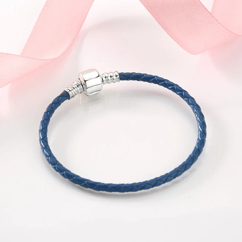 100% Genuine Blue Black Brown Leather Bracelets 925 Sterling Silver Women Weave Snake Charms Chain Jewelry Rope Bracelets Diy 250712