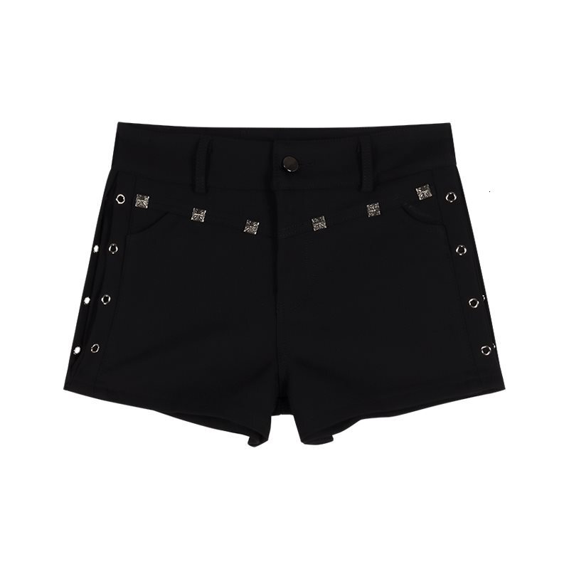2025 Summer new women's pants black rivet casual shorts women's summer hot girl high waist slim straight leg pants tight shorts outdoor new 