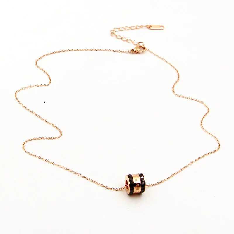 Beautiful Ran Numerals Two Laps Zircon Pendant Necklace For Women Titanium Steel Rose Gold Color Necklace Jewelry Gift W250712